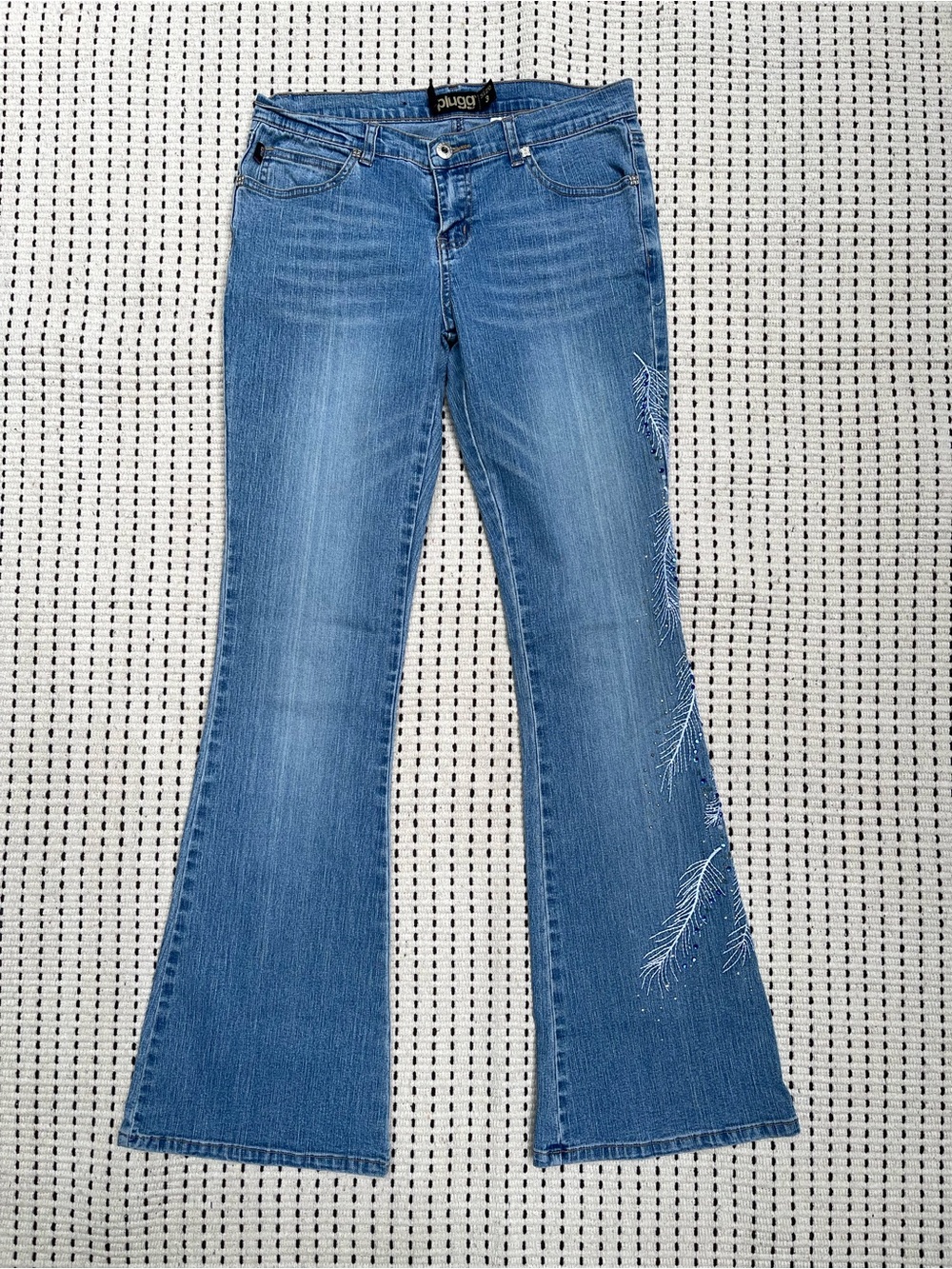 Y2K Plugg Low Rise Embroidered Flare Jeans Size 3